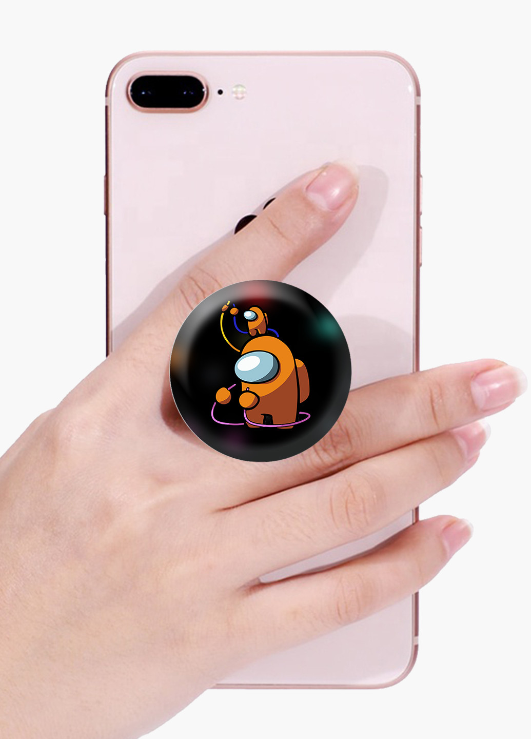 Попсокет (Popsockets) держатель для смартфона Амонг Ас Оранжевый (Among Us Orange) (8754-2413) Черный MobiPrint (216836470)