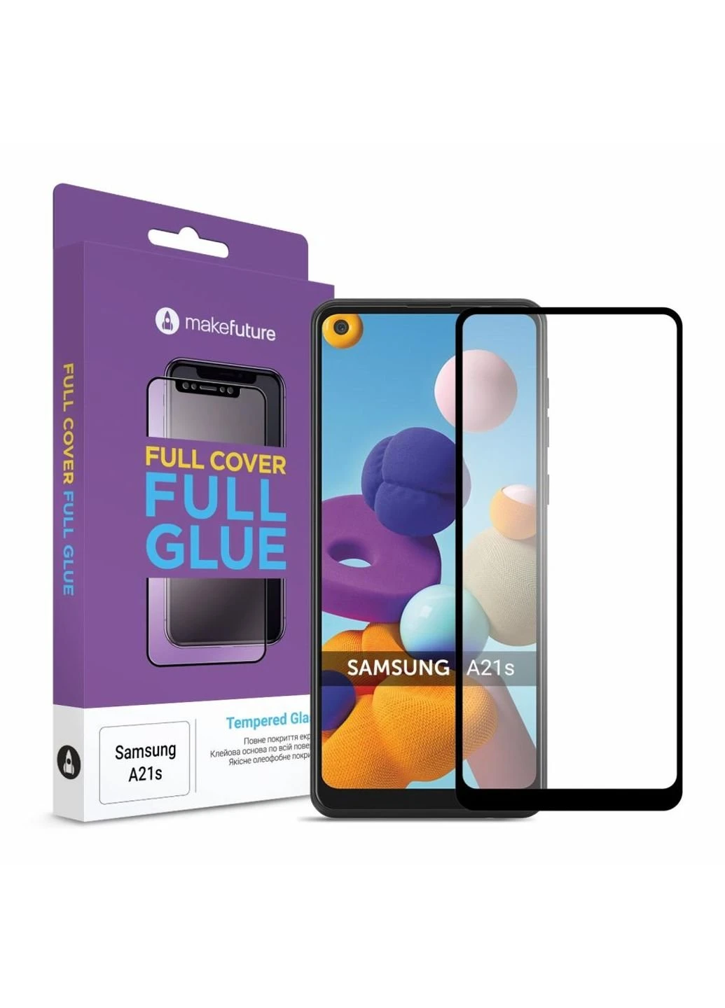 Стекло защитное Samsung A21s Full Cover Full Glue (MGF-SA21S) MakeFuture (252370589)