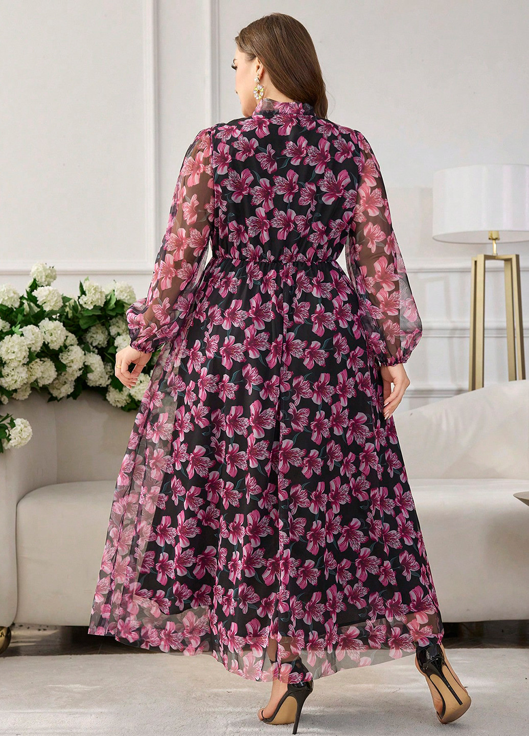 Комбінована святковий, кежуал сукня кльош SHEIN з квітковим принтом