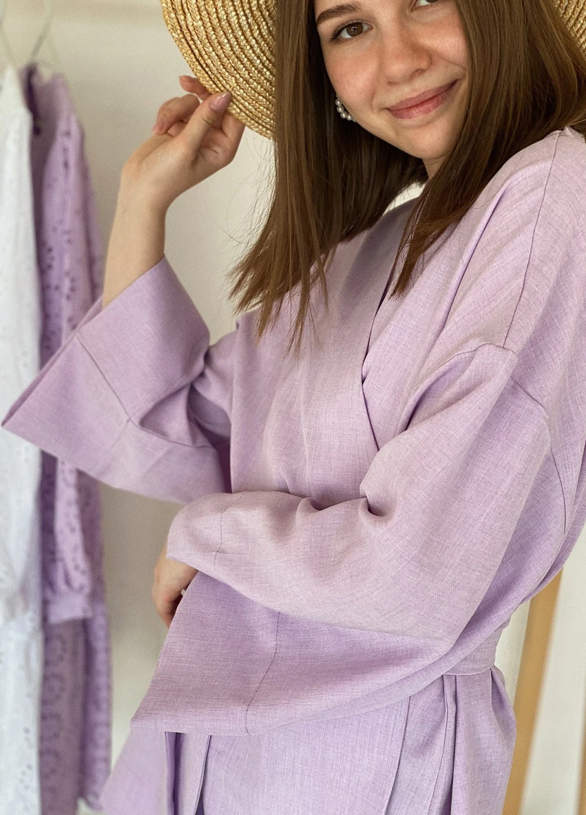 Лілова кежуал футболка кімоно з пояском "токіо" romashka, ліловий, one size (4274) Ромашка однотонна