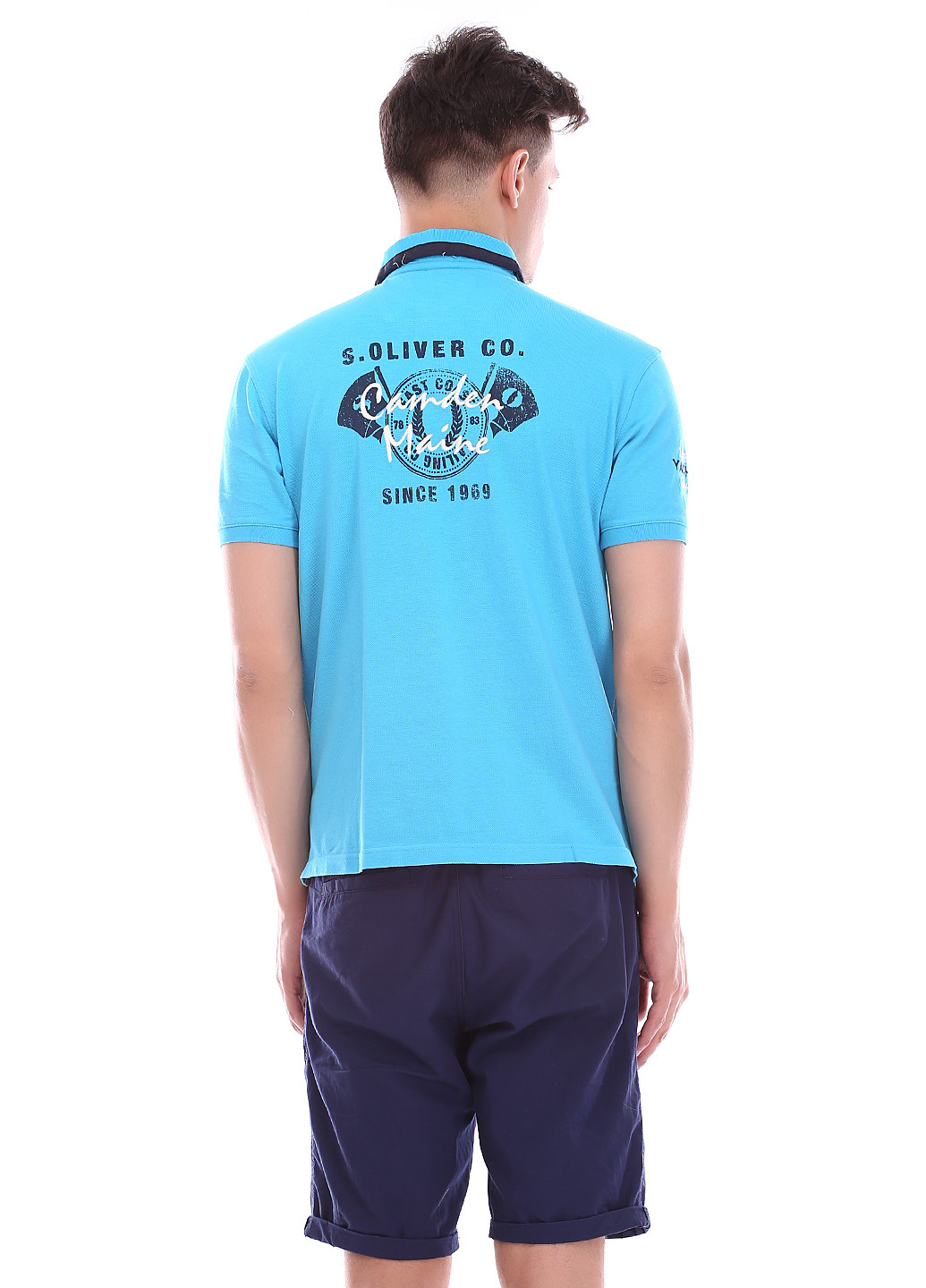 Голубой футболка-поло для мужчин S.Oliver с надписью