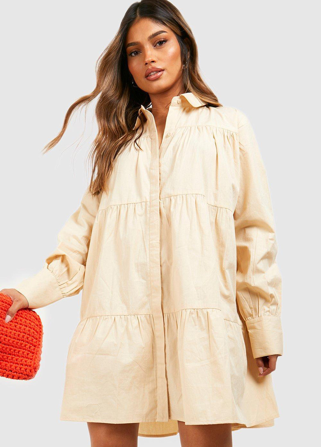 Бежевое кэжуал платье рубашка Boohoo однотонное