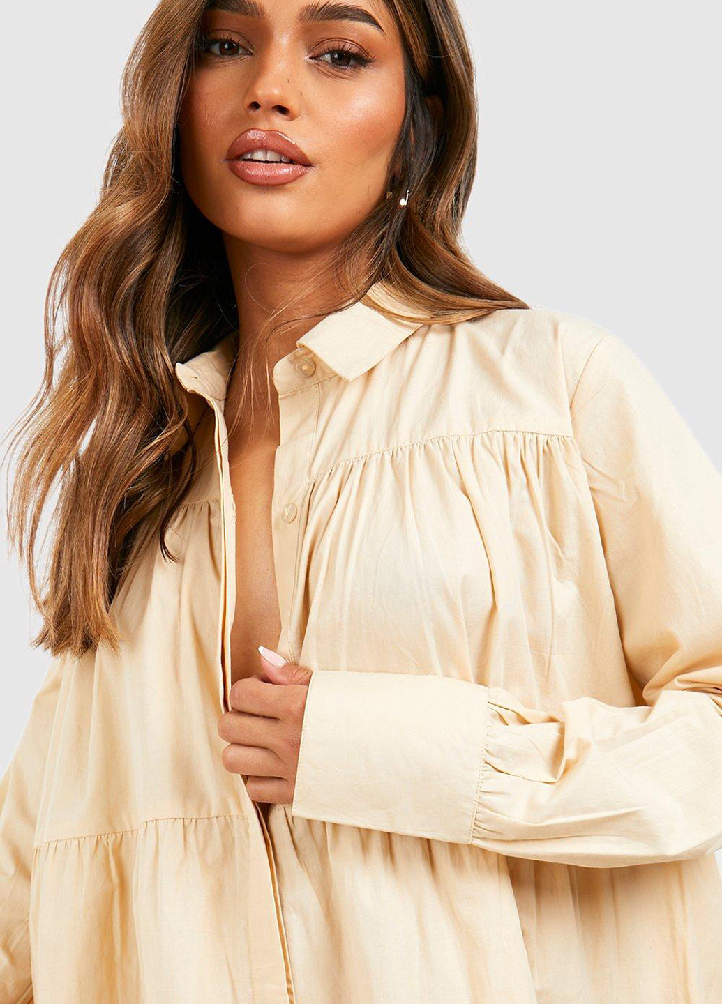 Бежевое кэжуал платье рубашка Boohoo однотонное