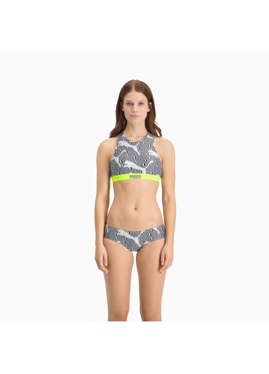 Лиф для плавания Swim Women's All-Over-Print High Neck Top Puma однотонный серый спортивный