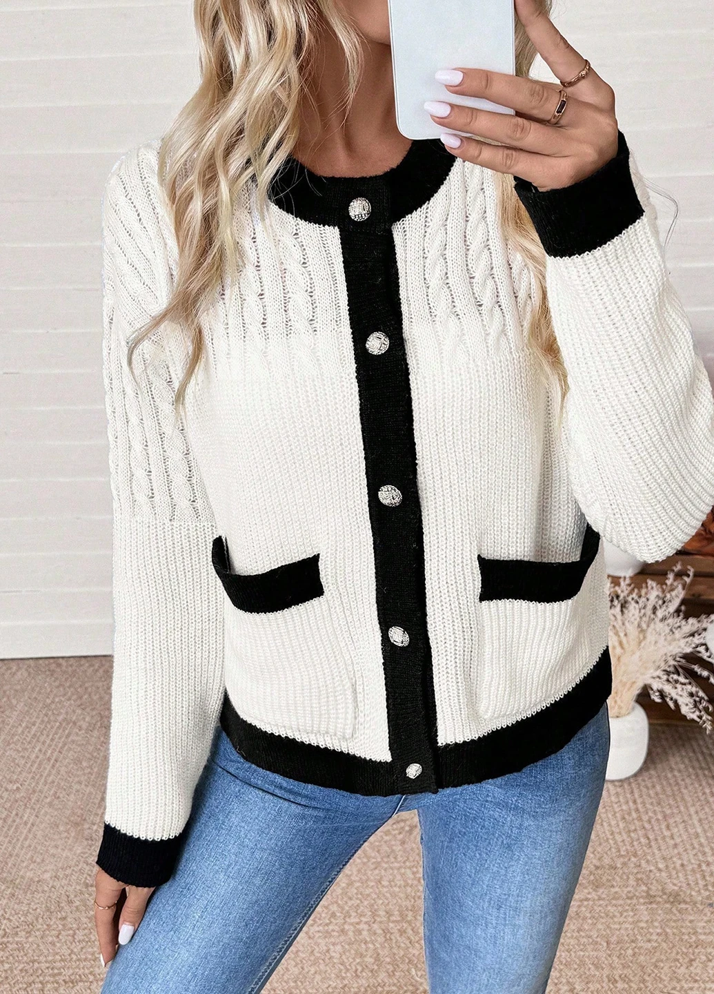 Молочный демисезонный кардиган SHEIN