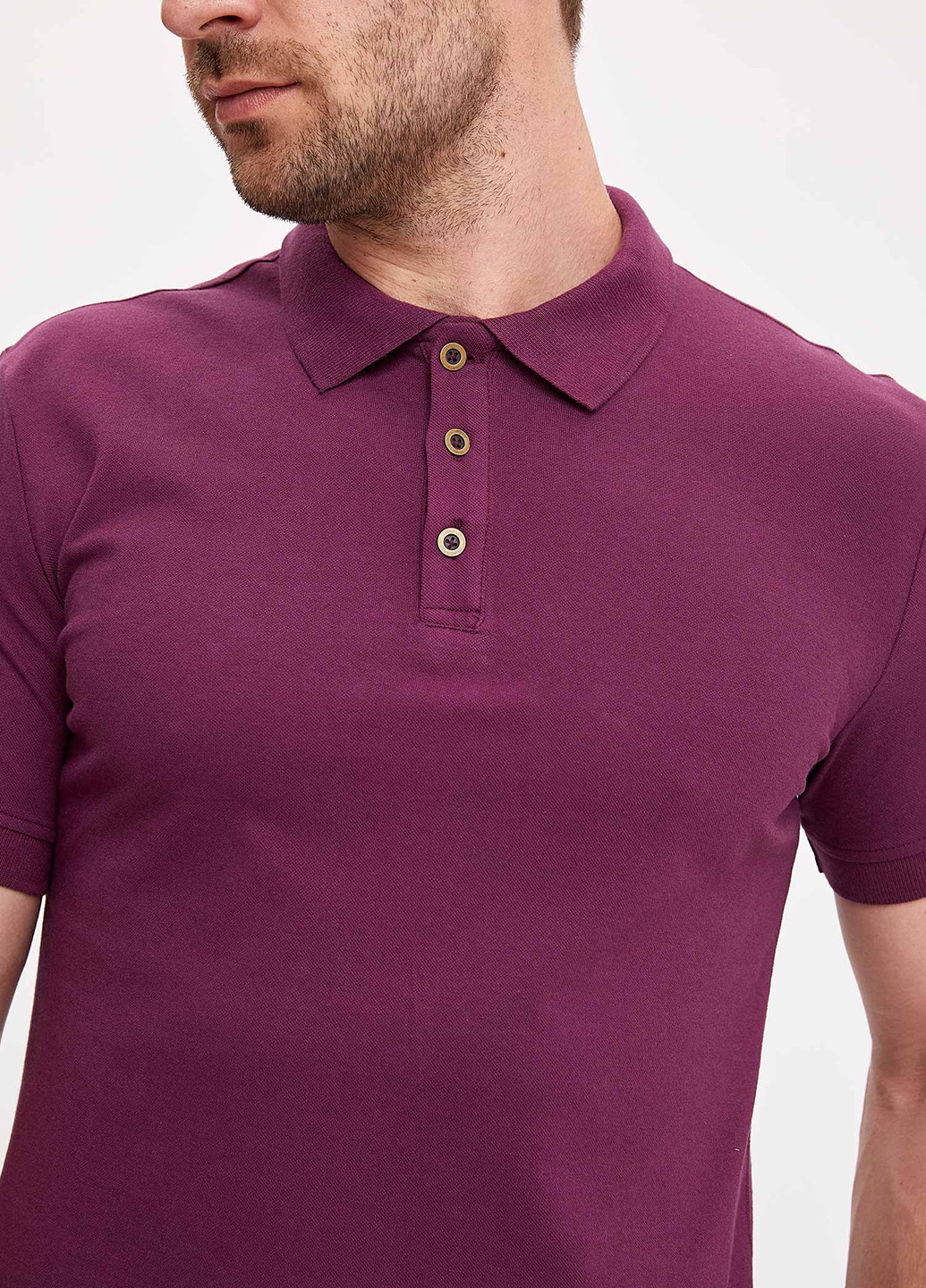 Темно-фиолетовая футболка-поло для мужчин DeFacto однотонная