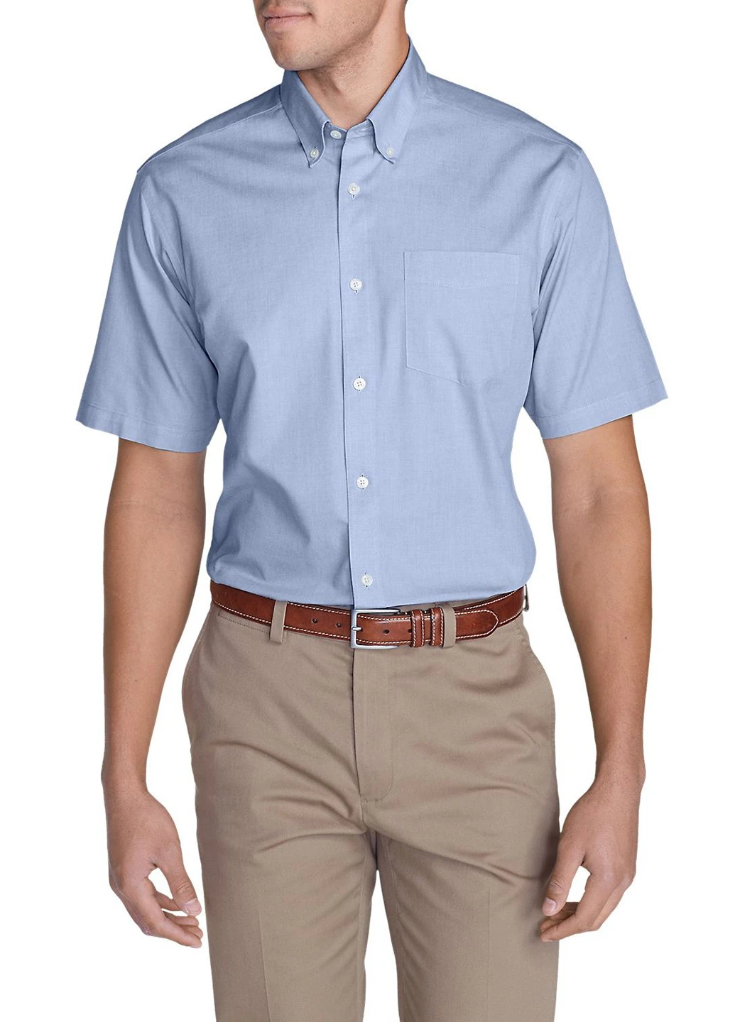 Голубой классическая рубашка однотонная Eddie Bauer с коротким рукавом