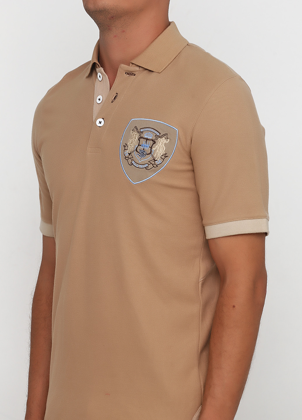 Бежевая футболка-поло для мужчин Van Santen с логотипом