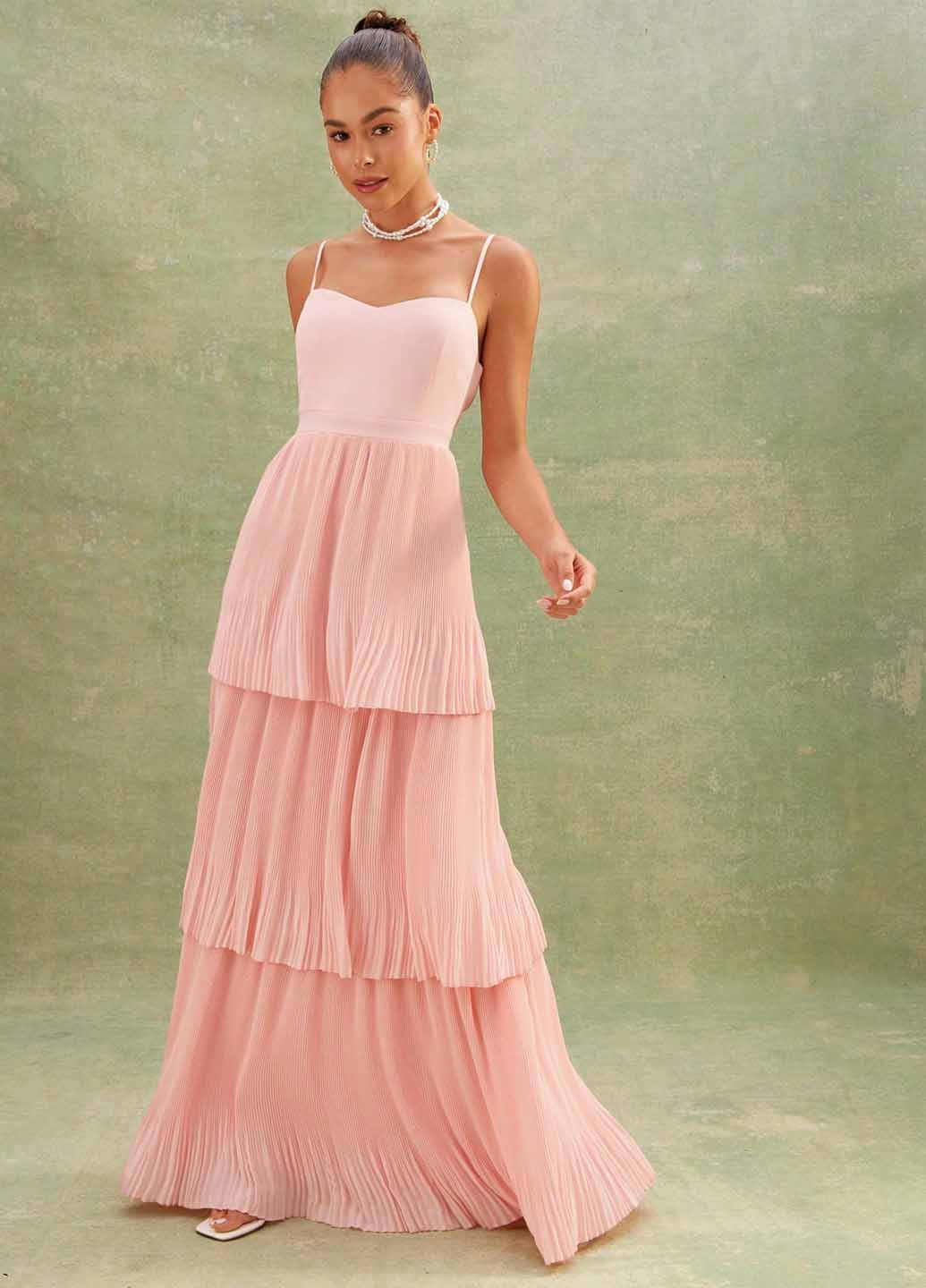 Персикова кежуал сукня а-силует, плісована SHEIN однотонна