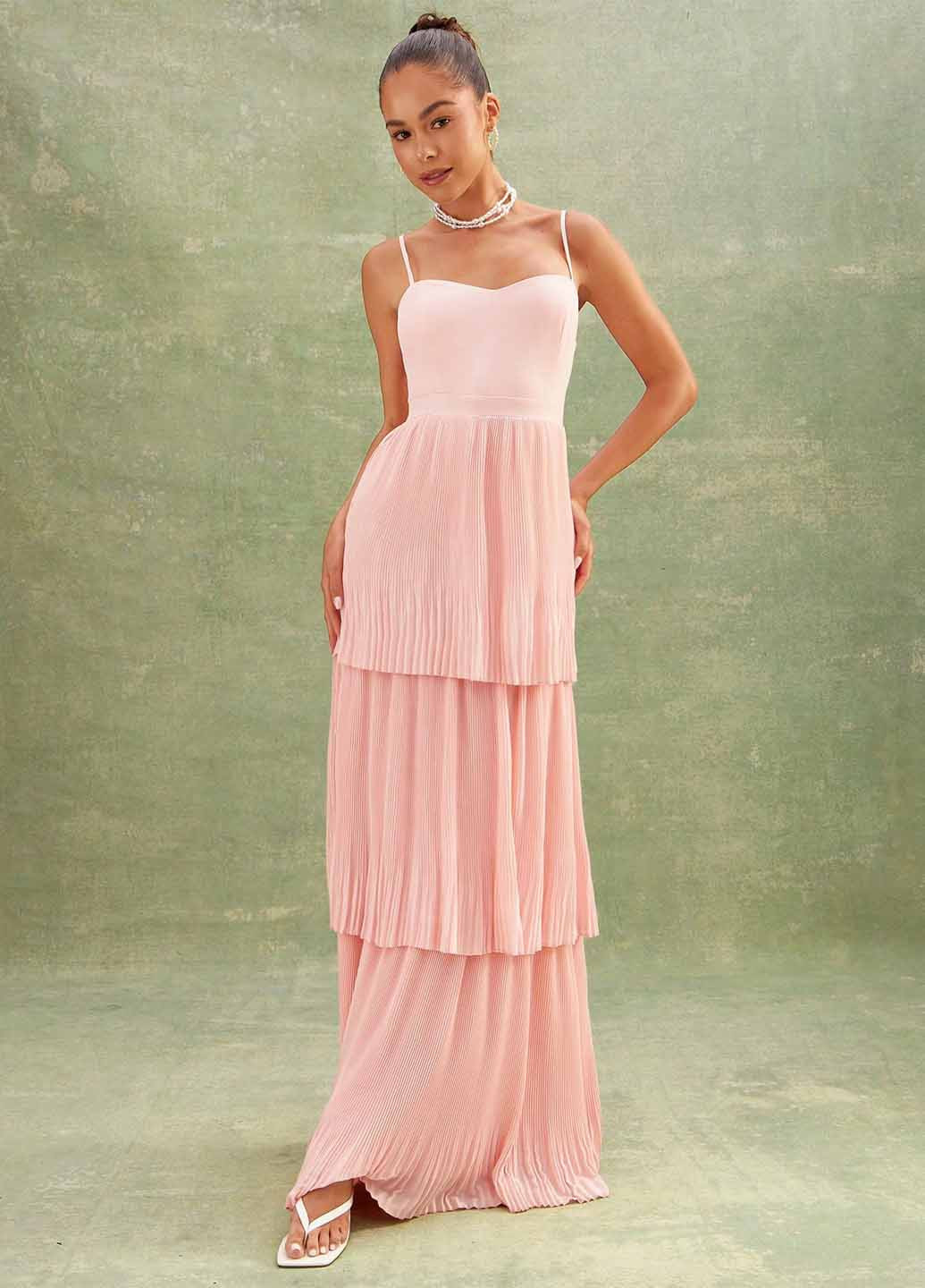 Персикова кежуал сукня а-силует, плісована SHEIN однотонна