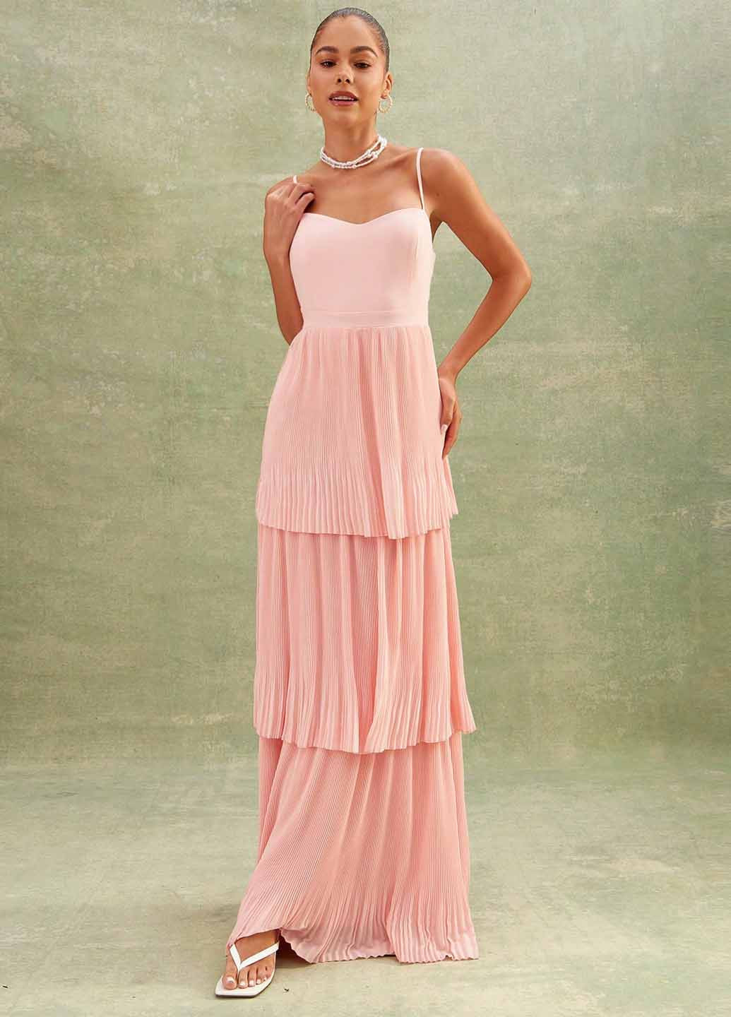 Персикова кежуал сукня а-силует, плісована SHEIN однотонна