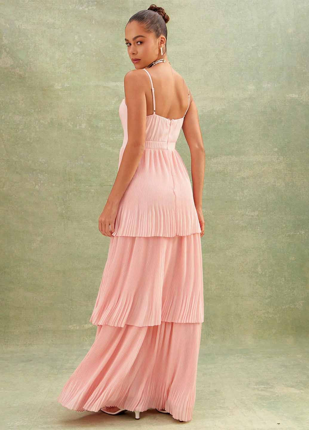 Персикова кежуал сукня а-силует, плісована SHEIN однотонна