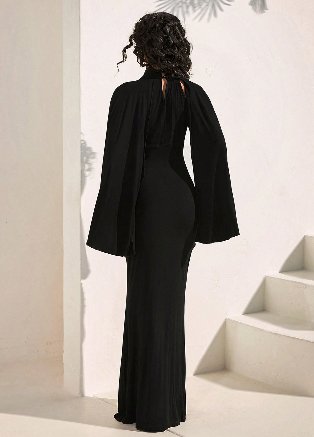 Чорна вечірня сукня годе, сукня-кейп SHEIN однотонна