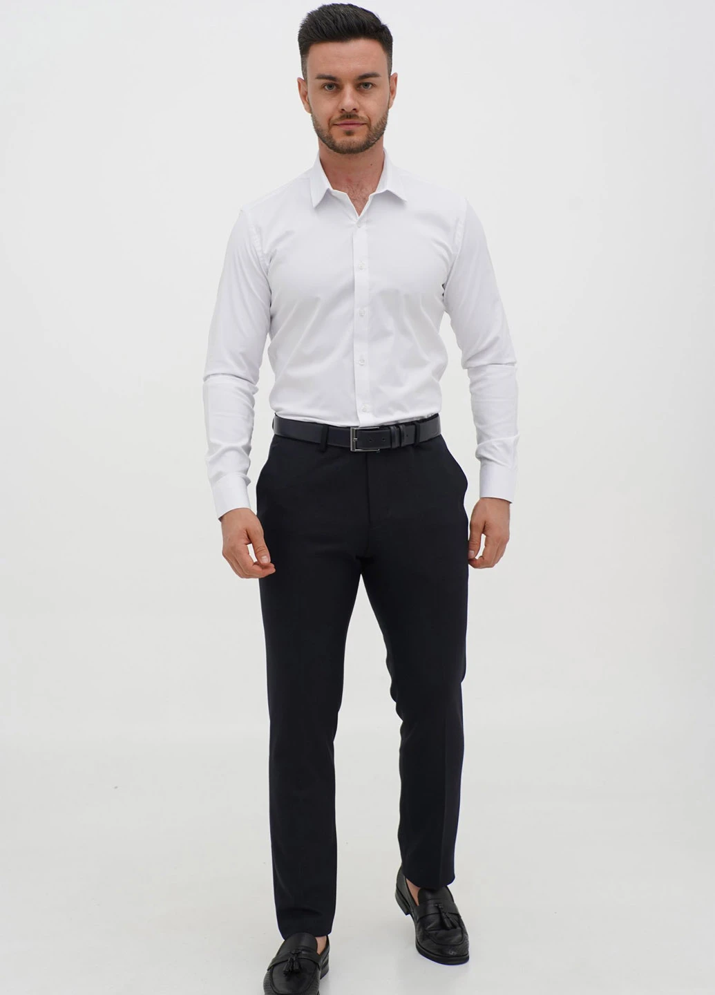 Темно-синие классические демисезонные зауженные брюки Trend Collection