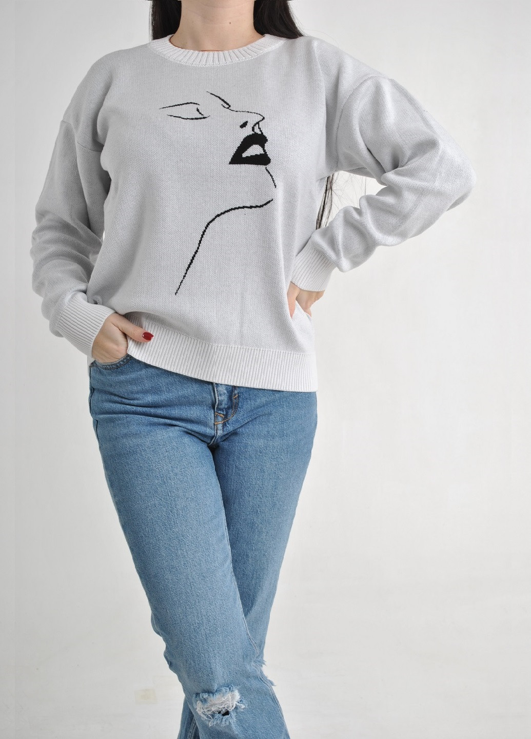 Белый демисезонный весенний хлопковый джемпер Fashion Club