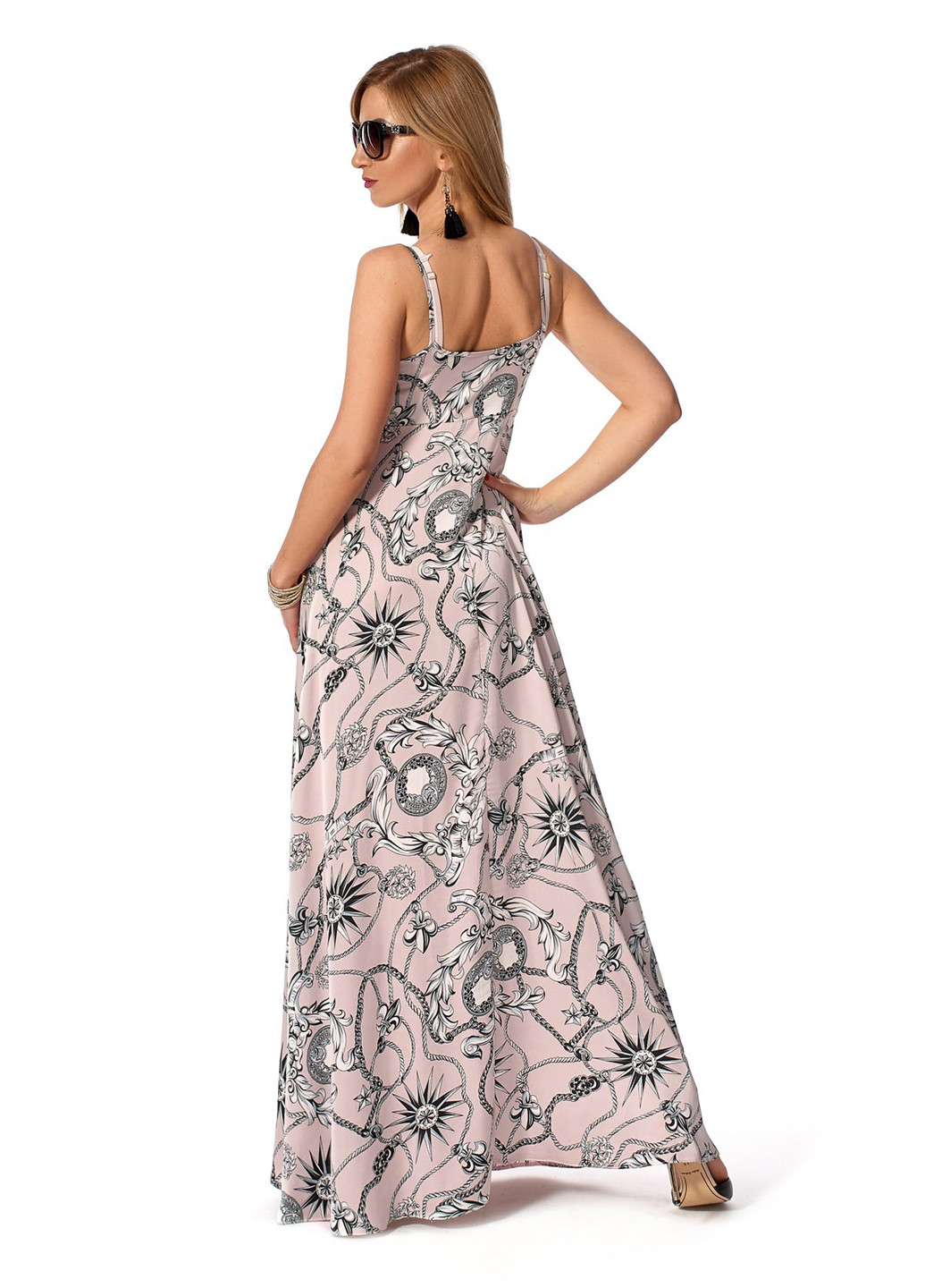 Пудровое кэжуал платье а-силуэт SL-Fashion с рисунком