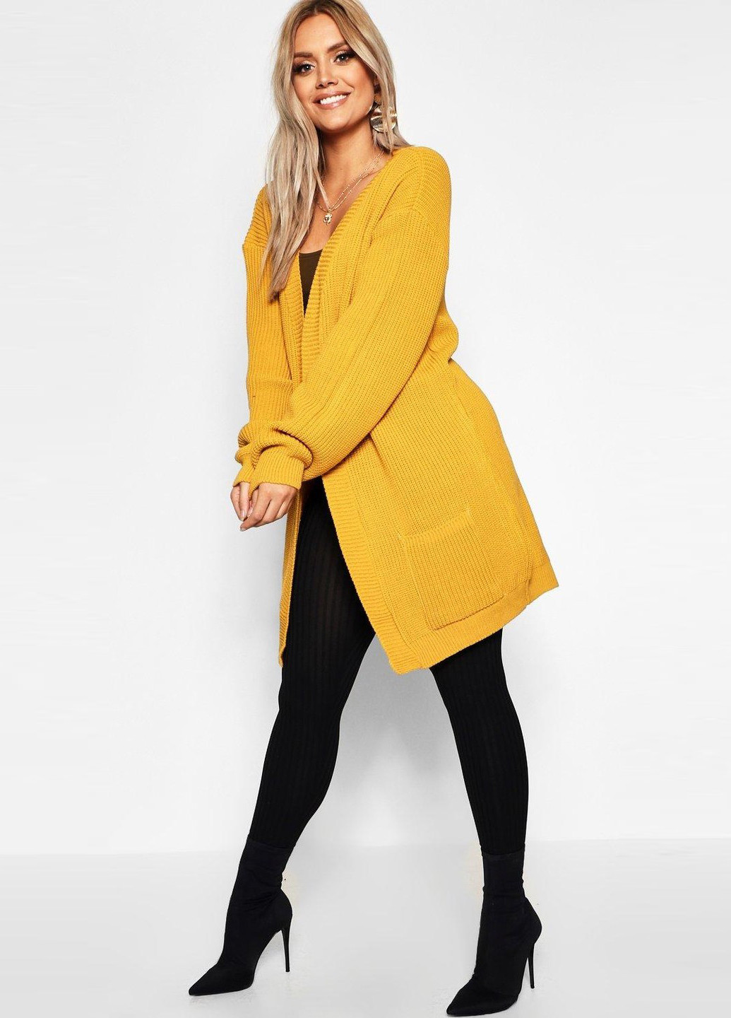 Горчичный демисезонный кардиган Boohoo