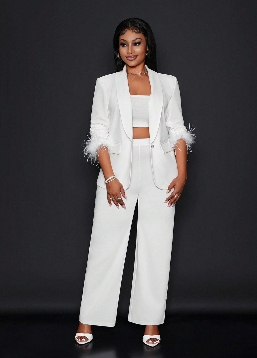 Белый женский жакет SHEIN однотонный - демисезонный