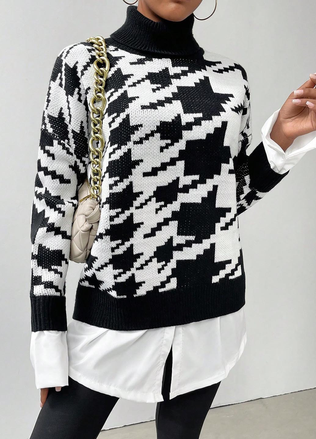 Черно-белый зимний свитер SHEIN