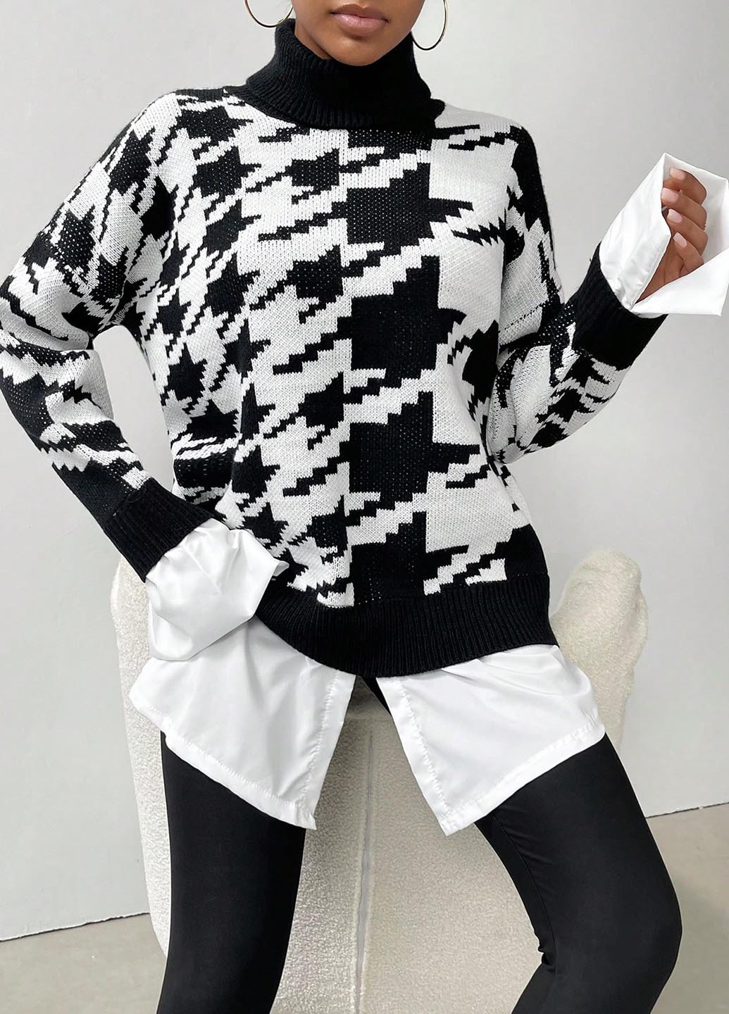 Черно-белый зимний свитер SHEIN