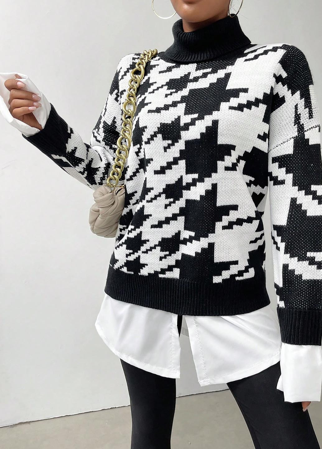 Черно-белый зимний свитер SHEIN
