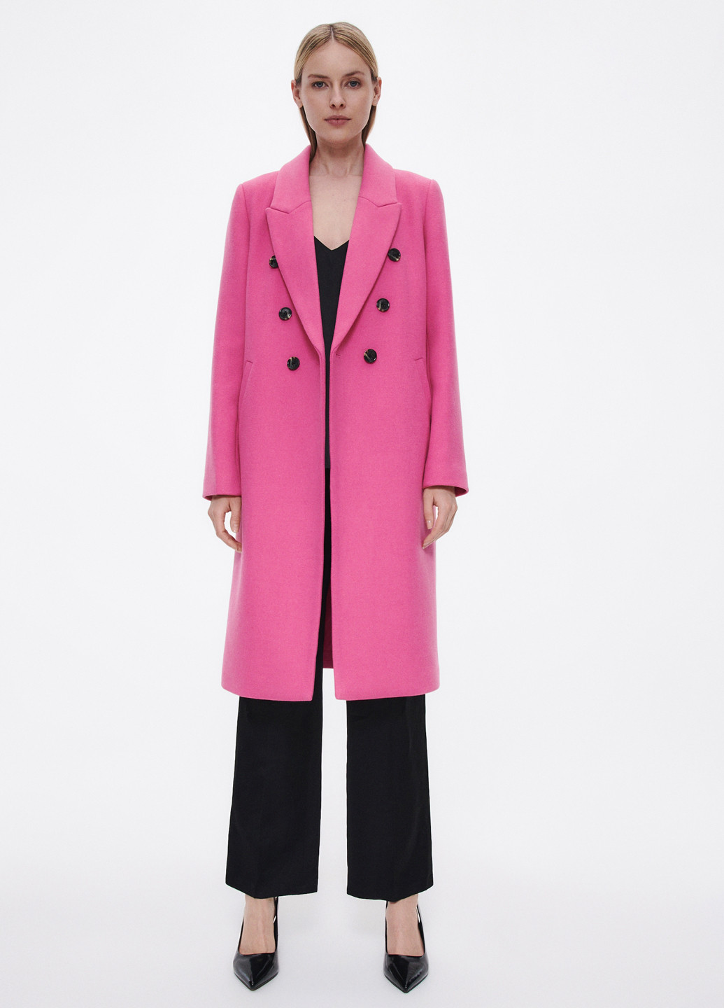 Розовое демисезонное Пальто двубортное Reserved