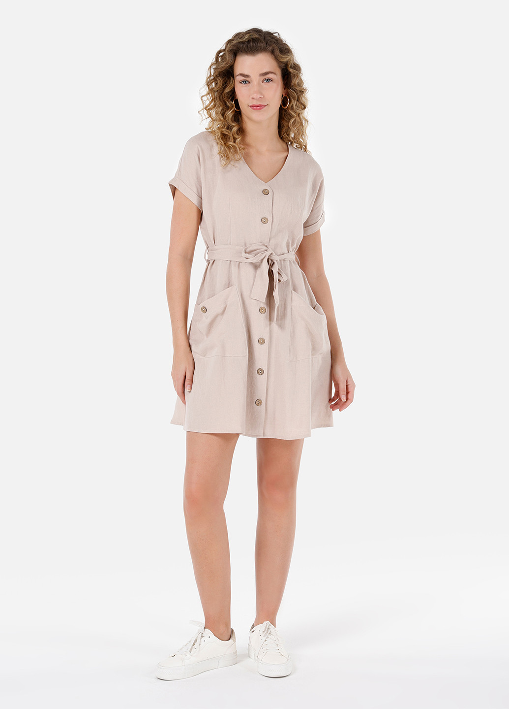 Пудровое кэжуал платье рубашка Colin's однотонное