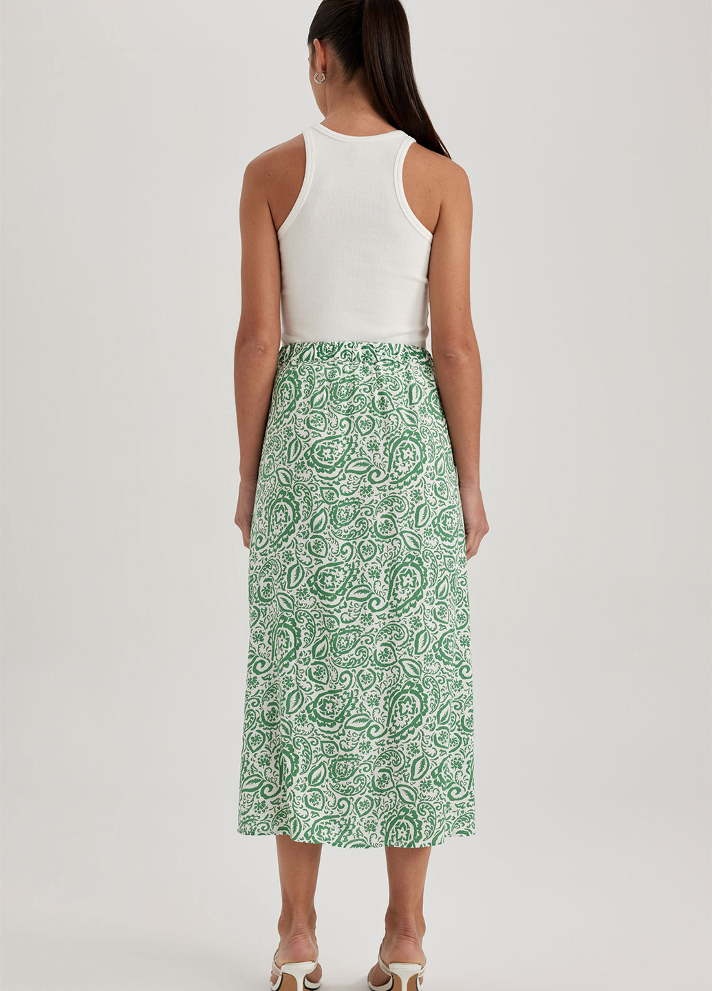 Зеленая кэжуал цветочной расцветки юбка DeFacto а-силуэта (трапеция)