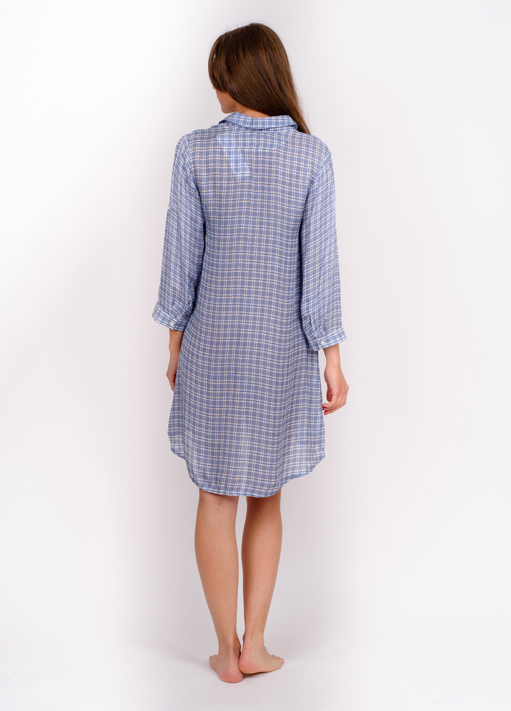 Блакитна домашній сукня сукня-сорочка Suavite в клітинку