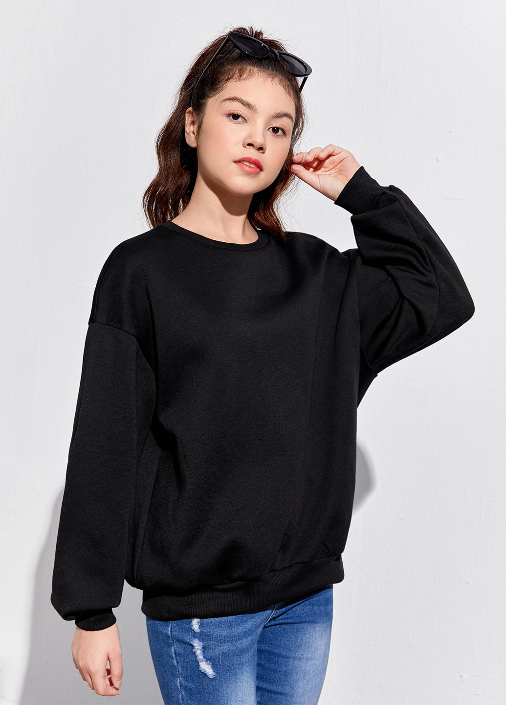 SHEIN світшот однотонний чорний кежуал поліестер