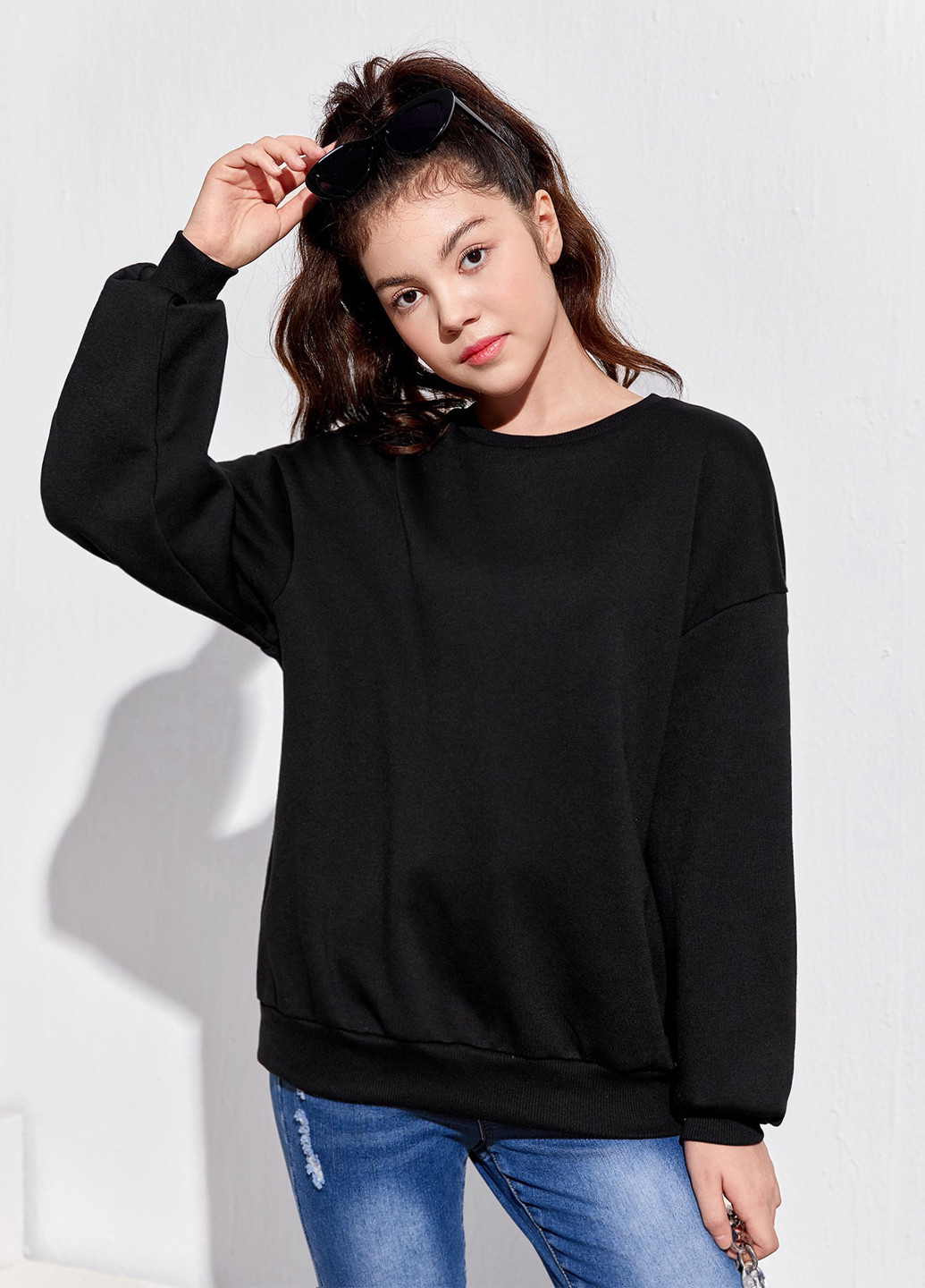 SHEIN світшот однотонний чорний кежуал поліестер