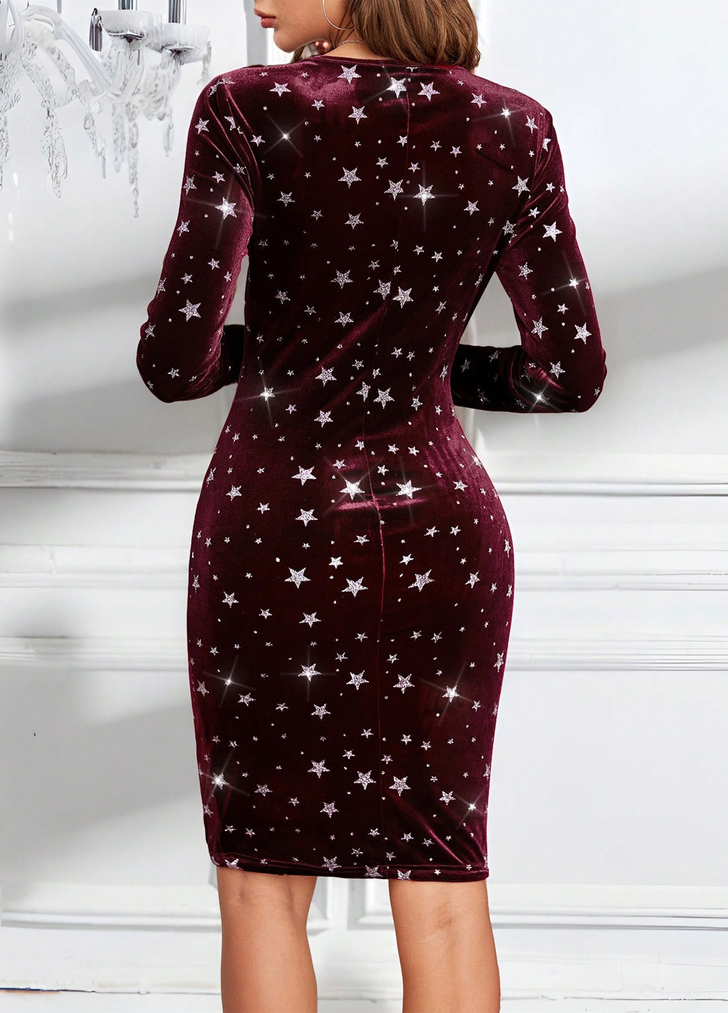 Бордовое кэжуал платье футляр SHEIN звезды
