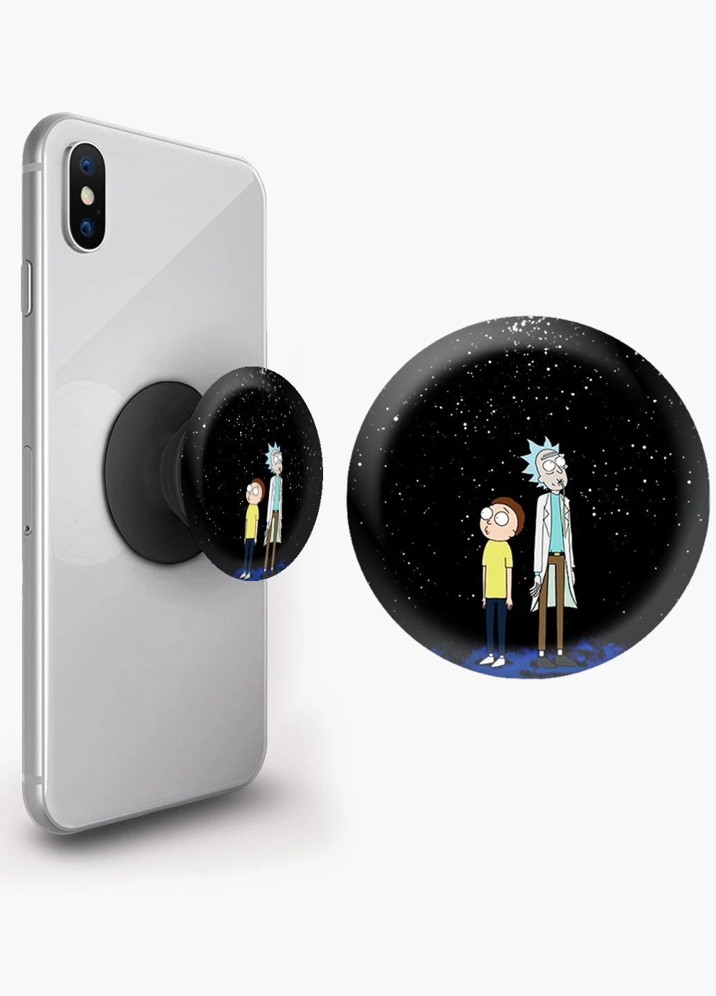 Попсокет (Popsockets) тримач для смартфону Рік і Морті (Rick and Morty) (8754-1231) Чорний MobiPrint (216748473)