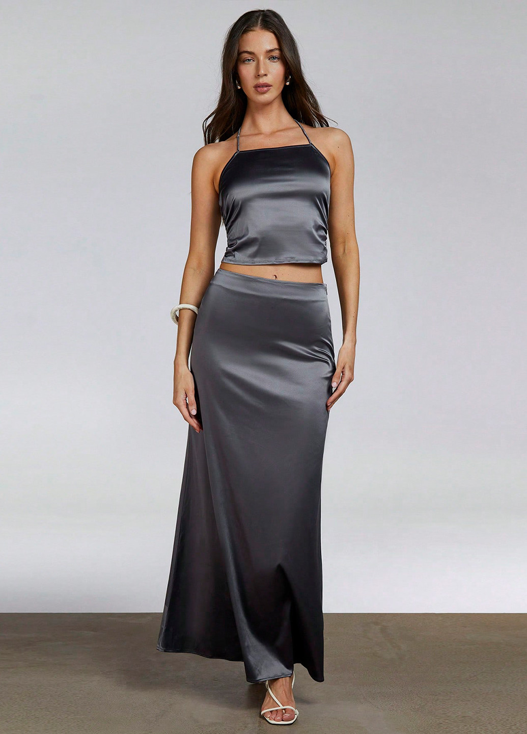 Темно-серая кэжуал однотонная юбка SHEIN