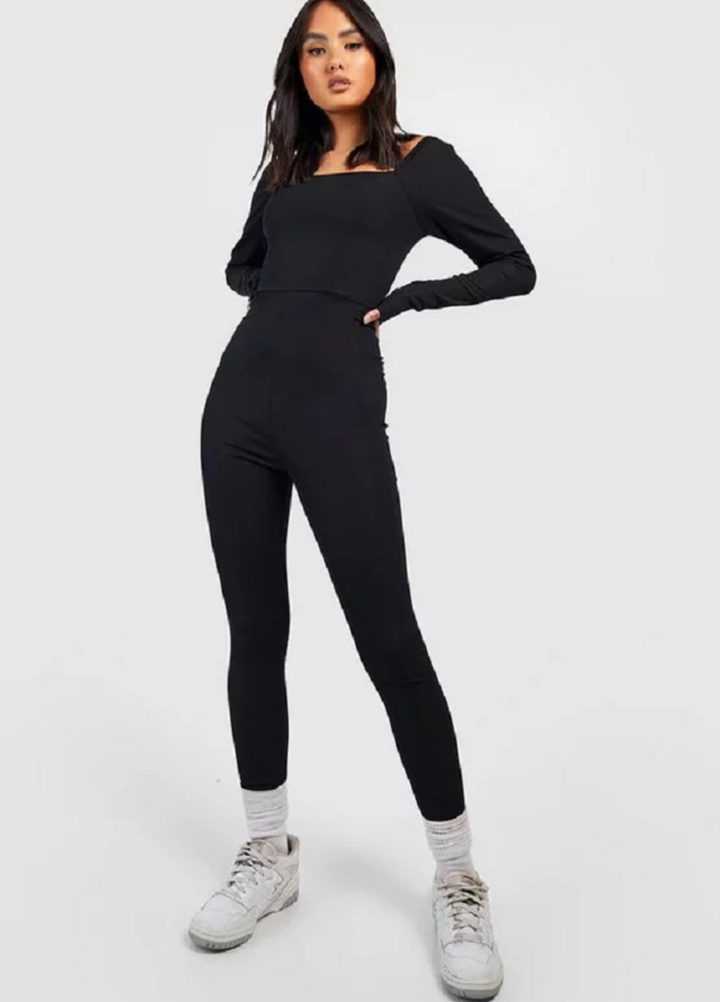 Комбінезон Boohoo комбінезон-брюки однотонний чорний кежуал, спортивний поліестер, трикотаж
