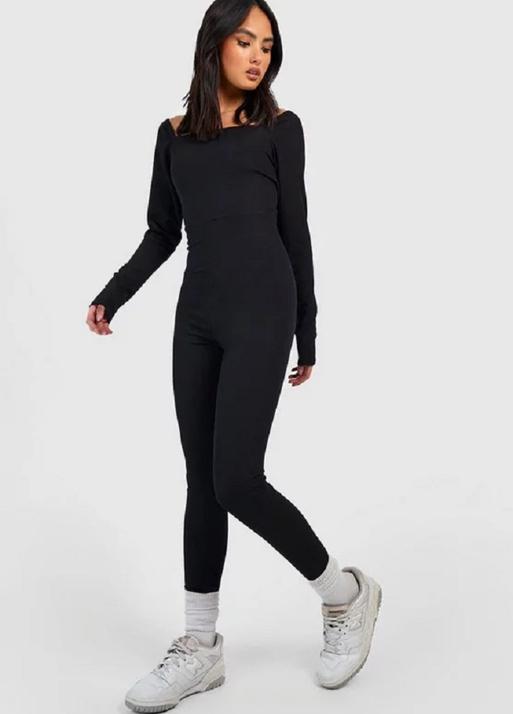 Комбінезон Boohoo комбінезон-брюки однотонний чорний кежуал, спортивний поліестер, трикотаж