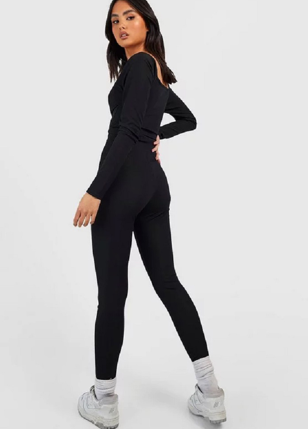 Комбінезон Boohoo комбінезон-брюки однотонний чорний кежуал, спортивний поліестер, трикотаж