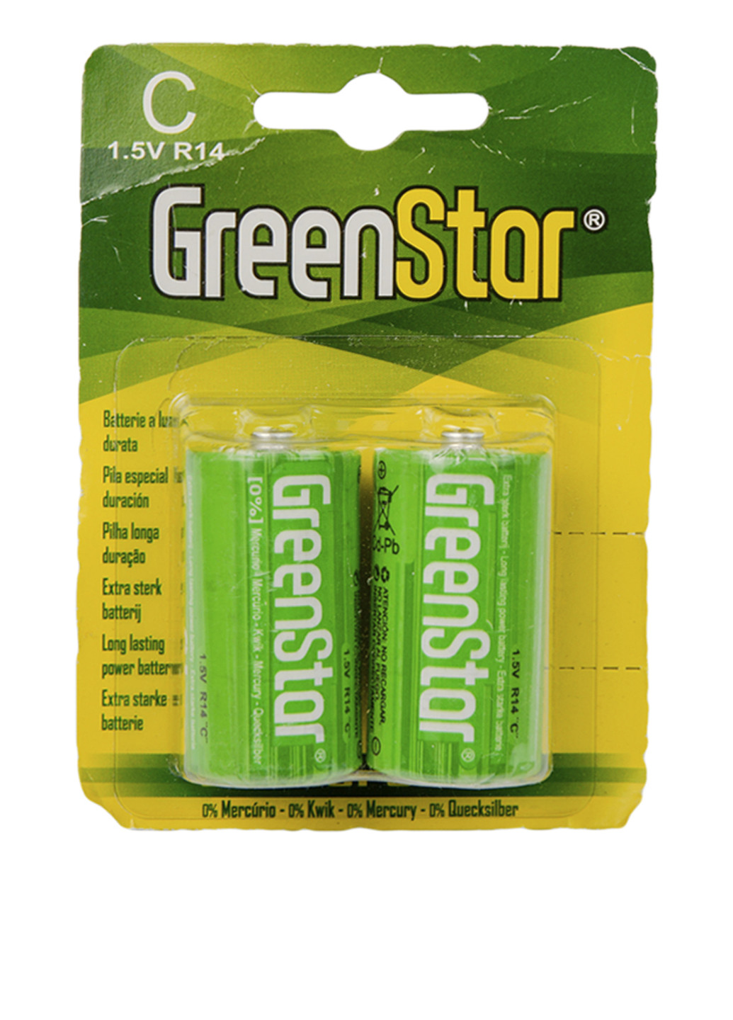 Батарейки С (2 шт.), 4,7х2,5 см Green Star комбинированные