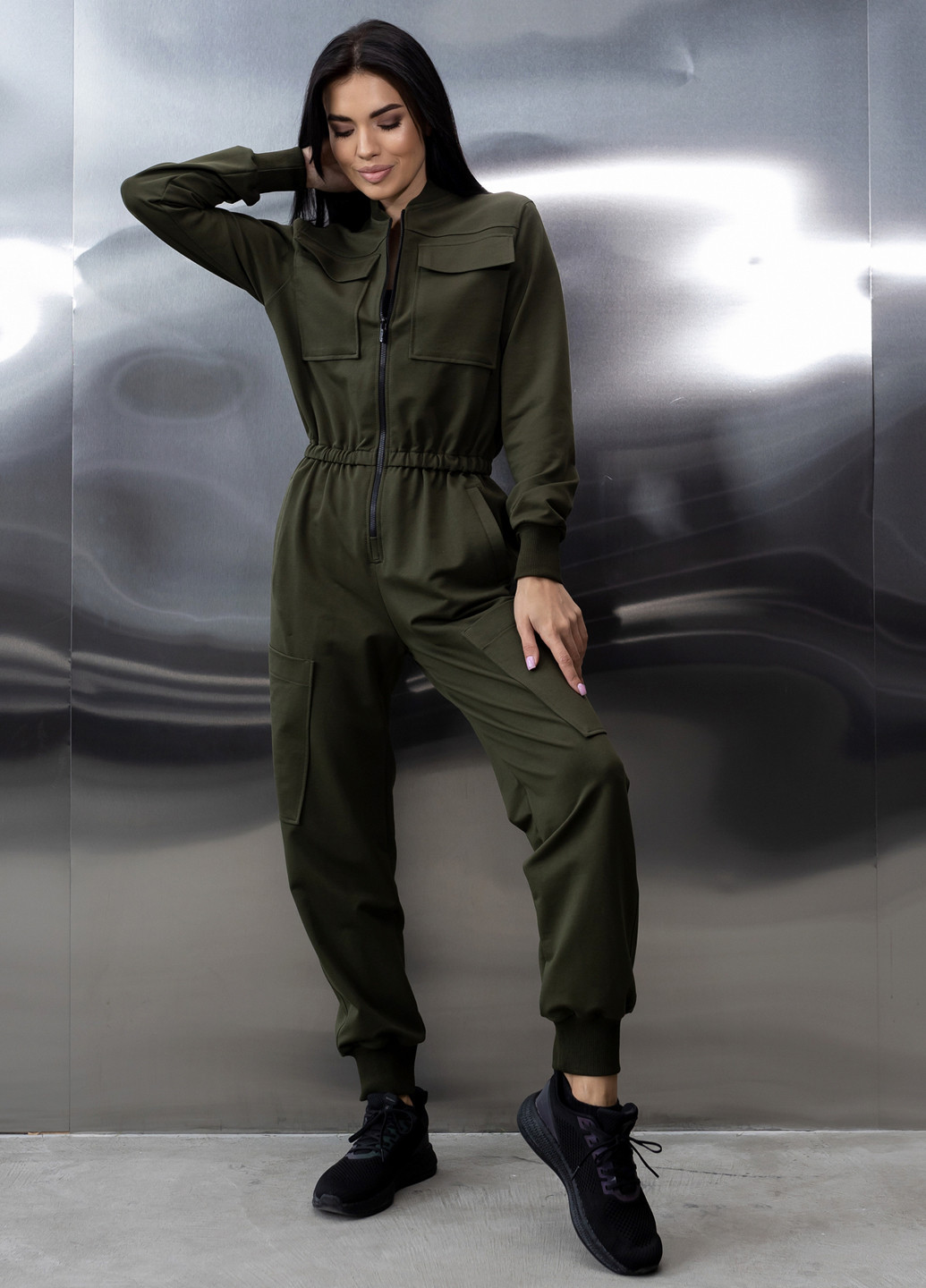 Хлопковый комбинезон с поясом и молнией TOTALFIT комбинезон-брюки однотонный кэжуал, спортивный хлопок, двунитка