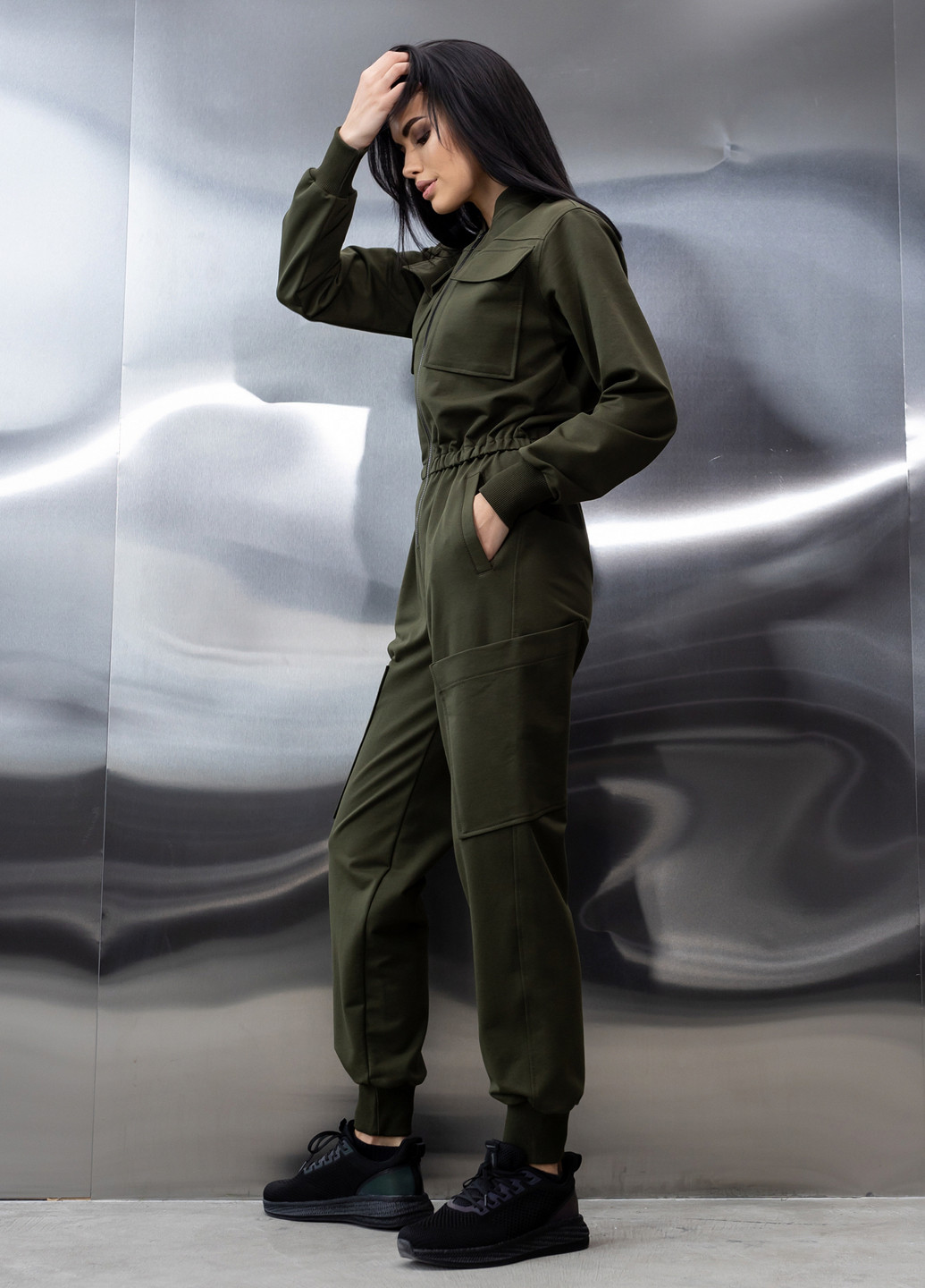 Хлопковый комбинезон с поясом и молнией TOTALFIT комбинезон-брюки однотонный кэжуал, спортивный хлопок, двунитка