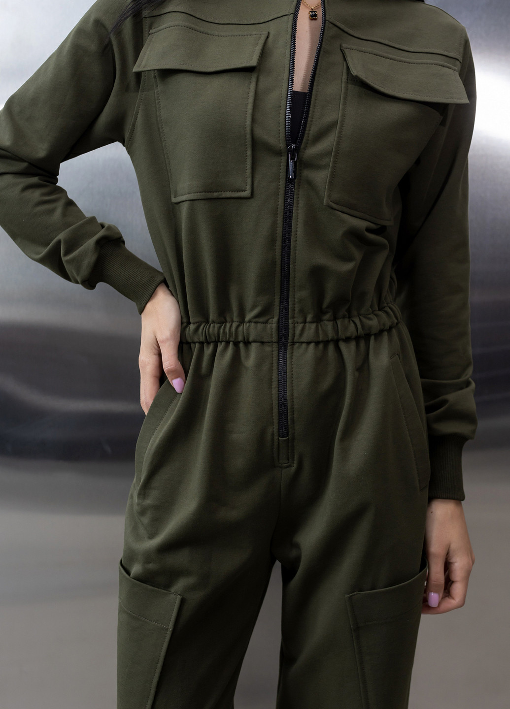 Хлопковый комбинезон с поясом и молнией TOTALFIT комбинезон-брюки однотонный кэжуал, спортивный хлопок, двунитка