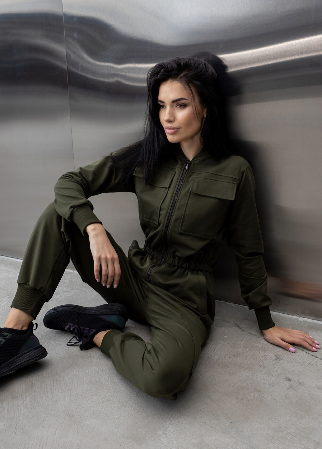 Хлопковый комбинезон с поясом и молнией TOTALFIT комбинезон-брюки однотонный кэжуал, спортивный хлопок, двунитка