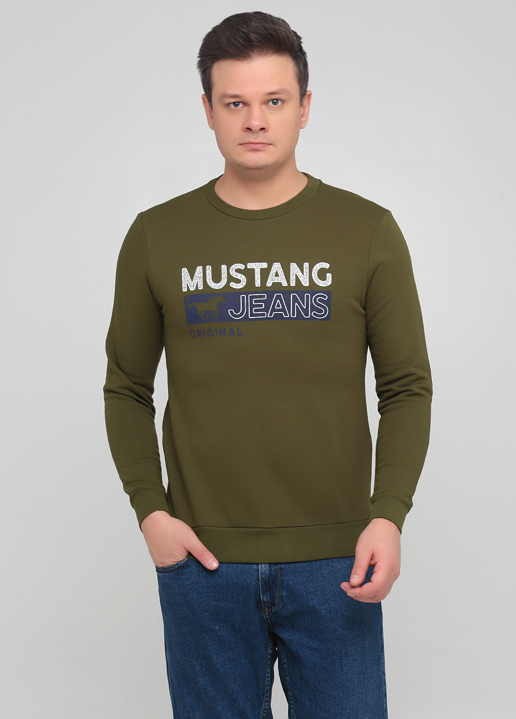 Свитшот Mustang - Прямой крой надпись хаки кэжуал хлопок, трикотаж - (252252491)