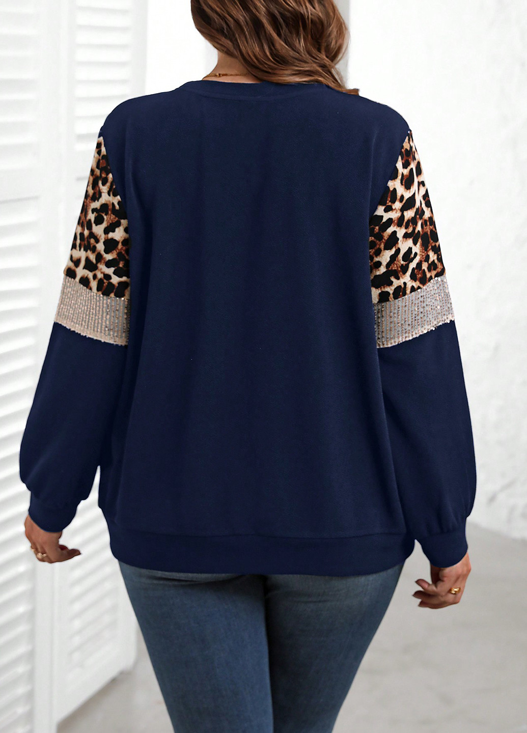 Темно-синій світшот SHEIN колор блок паєтки (365439871)