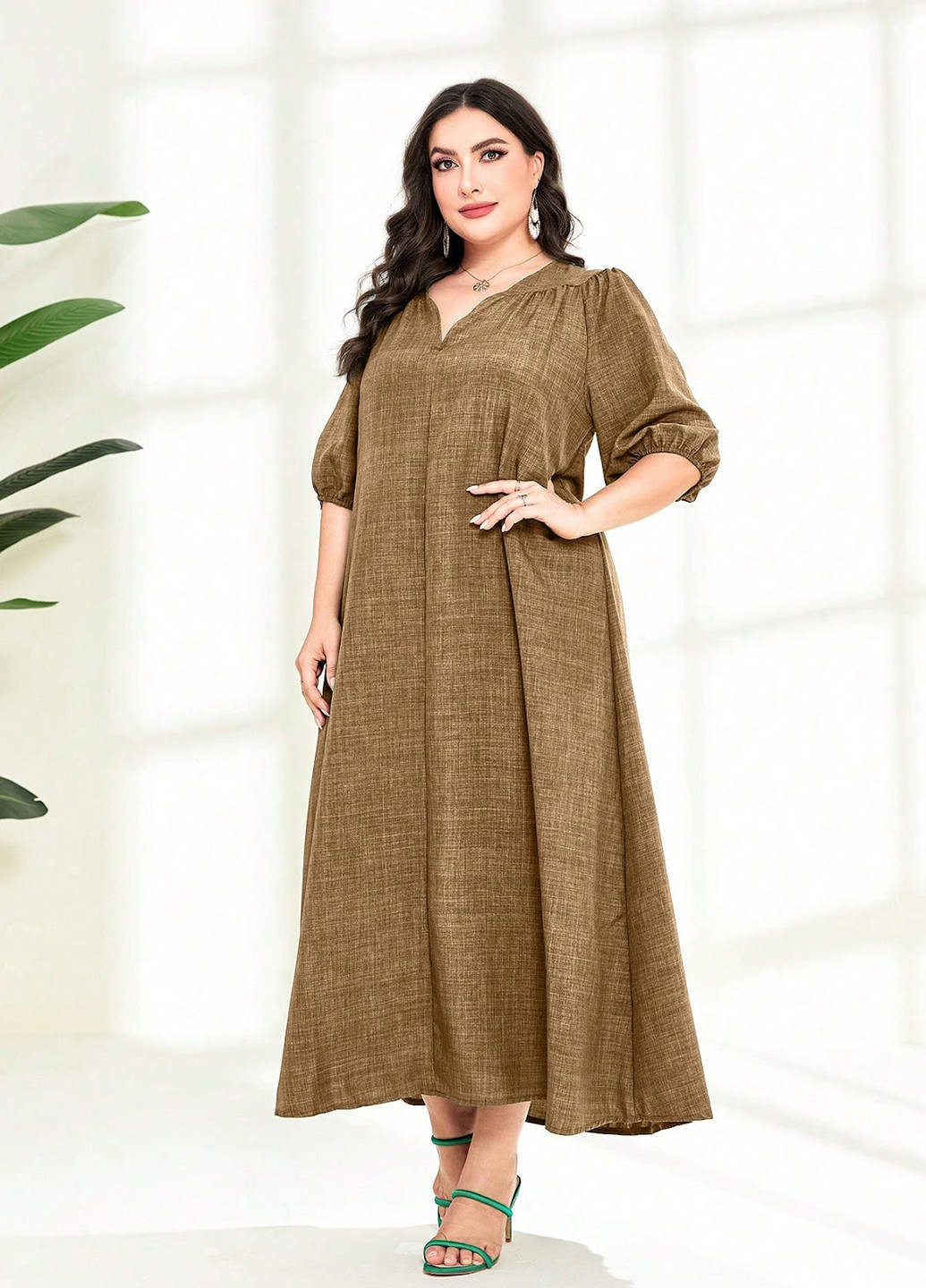 Темно-бежева кежуал сукня а-силует SHEIN меланжева