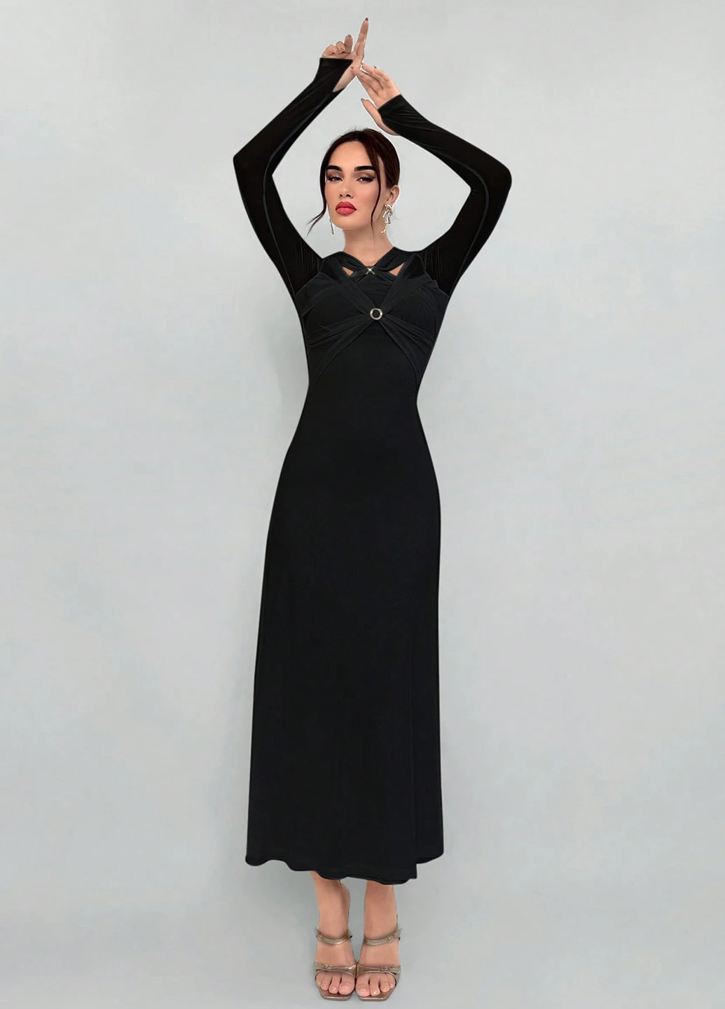 Черное кэжуал платье а-силуэт SHEIN однотонное