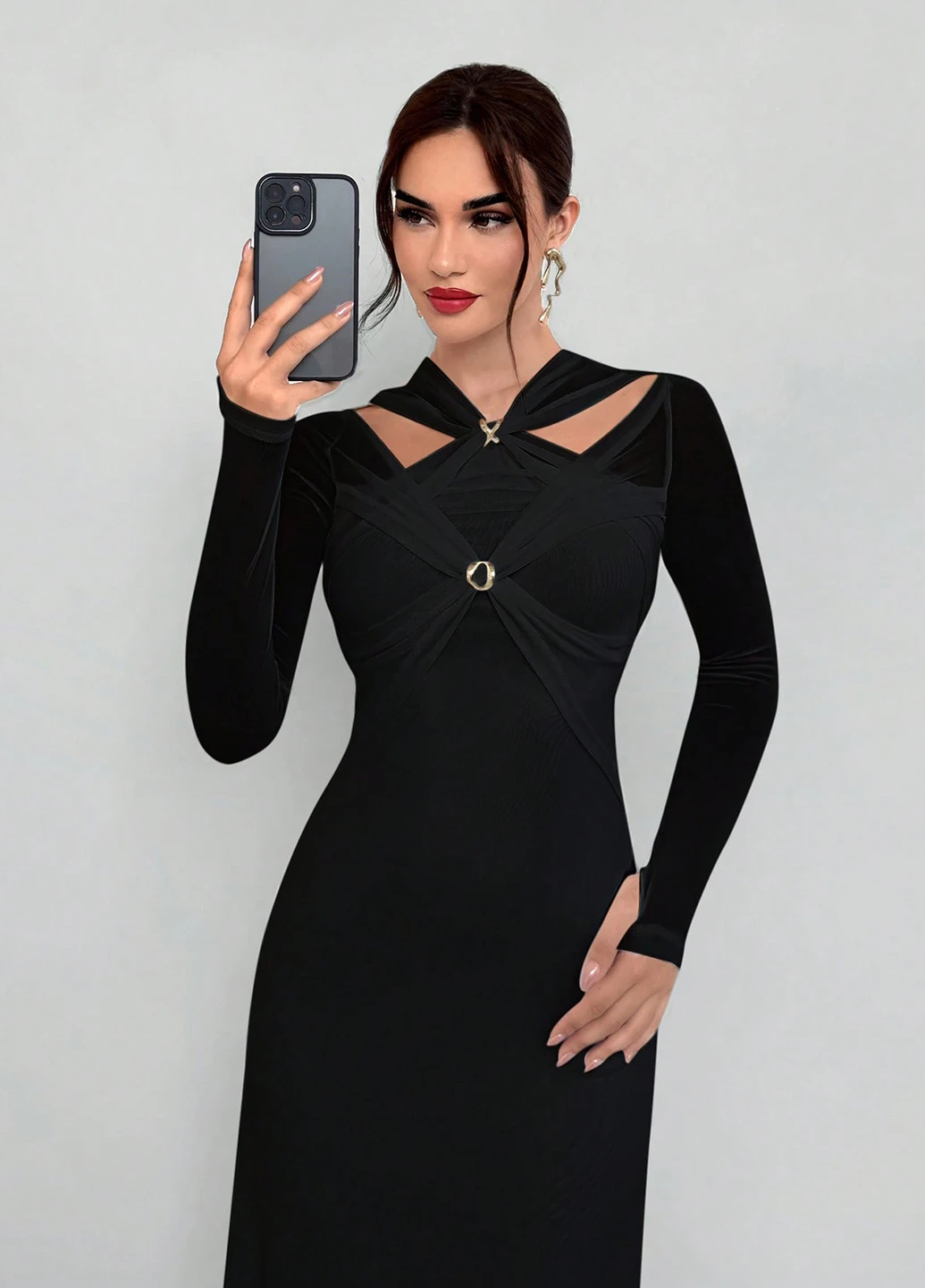 Черное кэжуал платье а-силуэт SHEIN однотонное