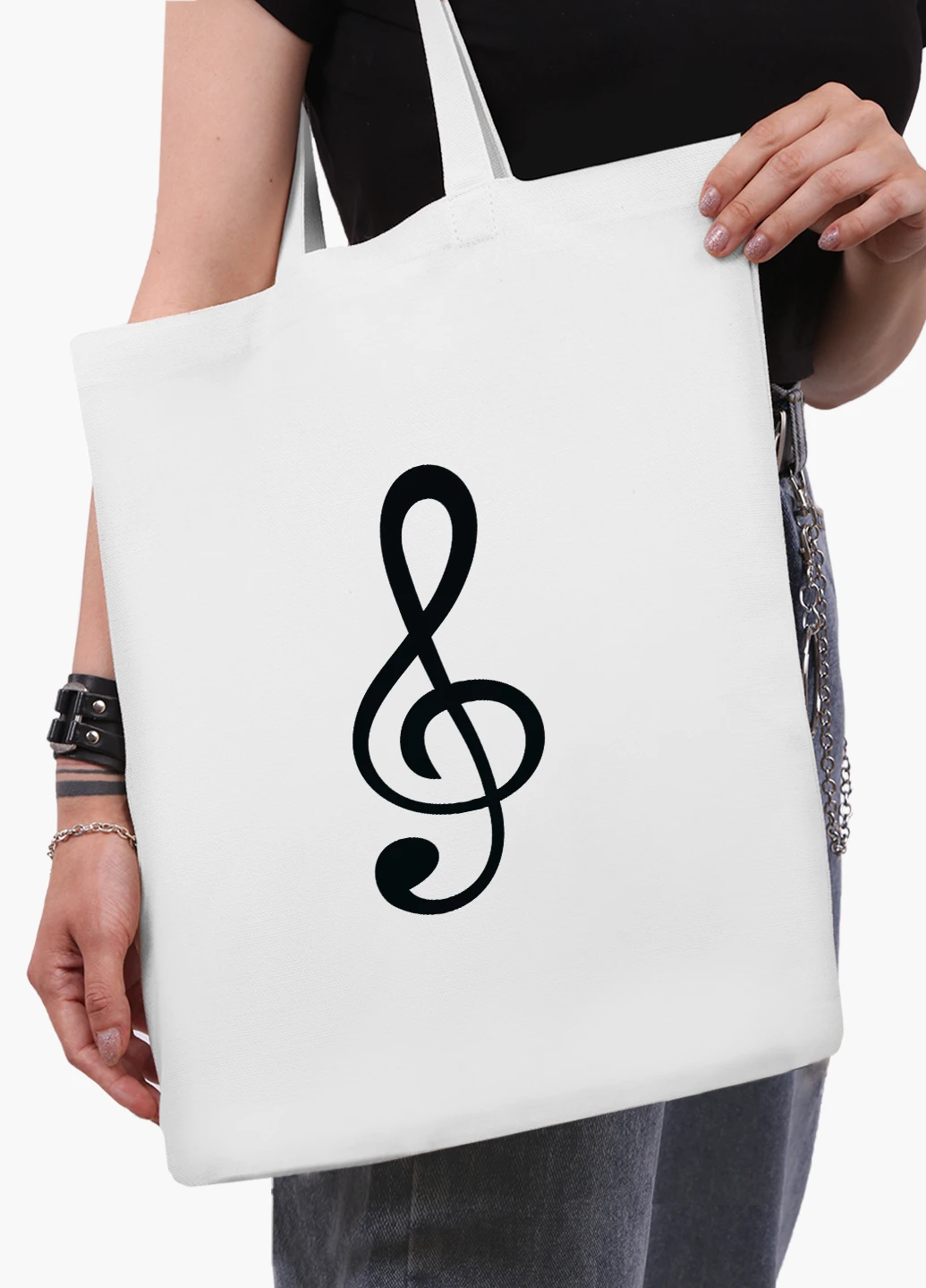 Еко сумка шоппер біла Скрипковий ключ (Treble clef) (9227-2086-WT2) Еко сумка шоппер біла 41*35 см MobiPrint (219151250)
