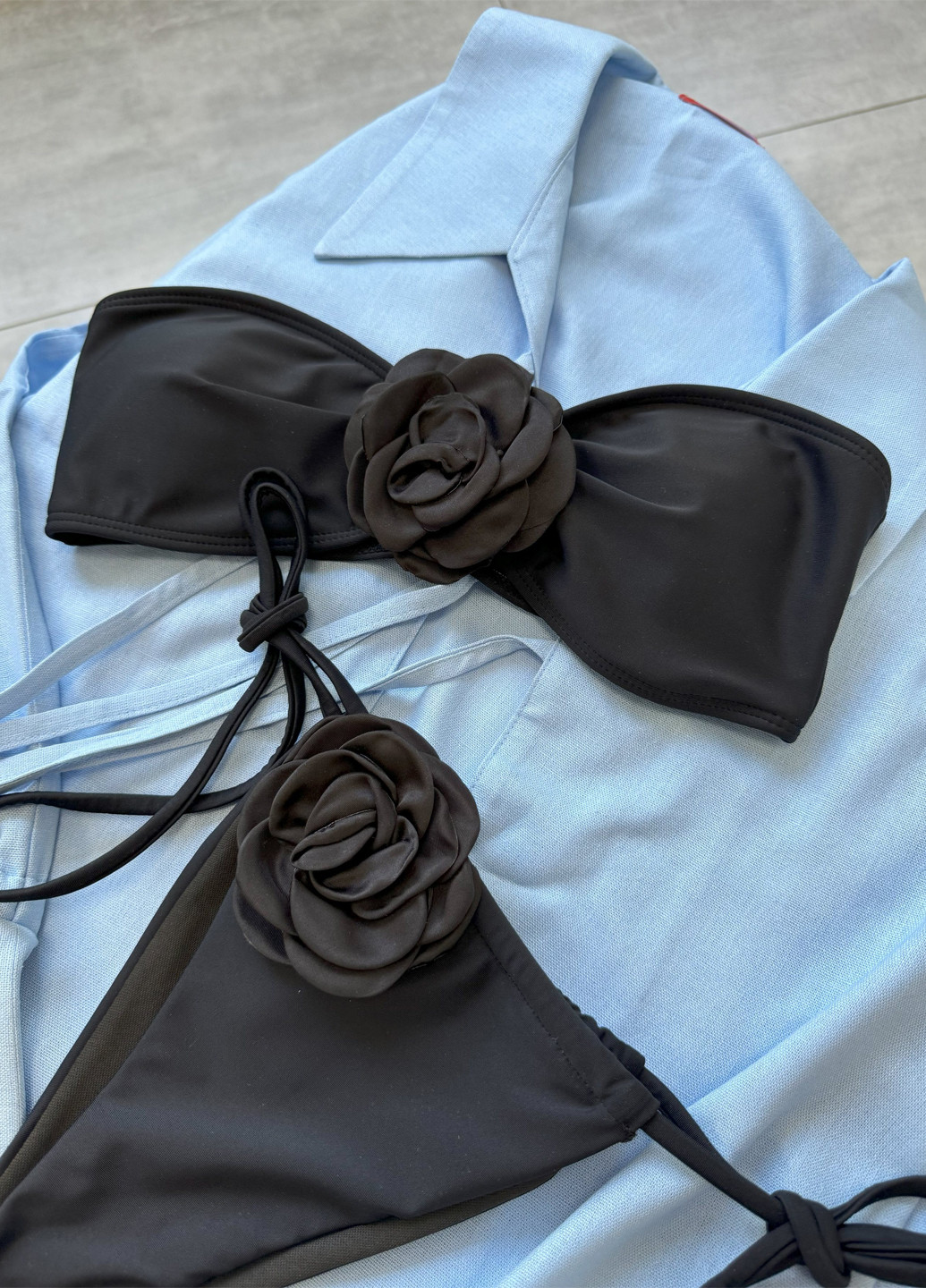 Черный летний купальник (лиф, трусики) бандо, раздельный NOVA VEGA