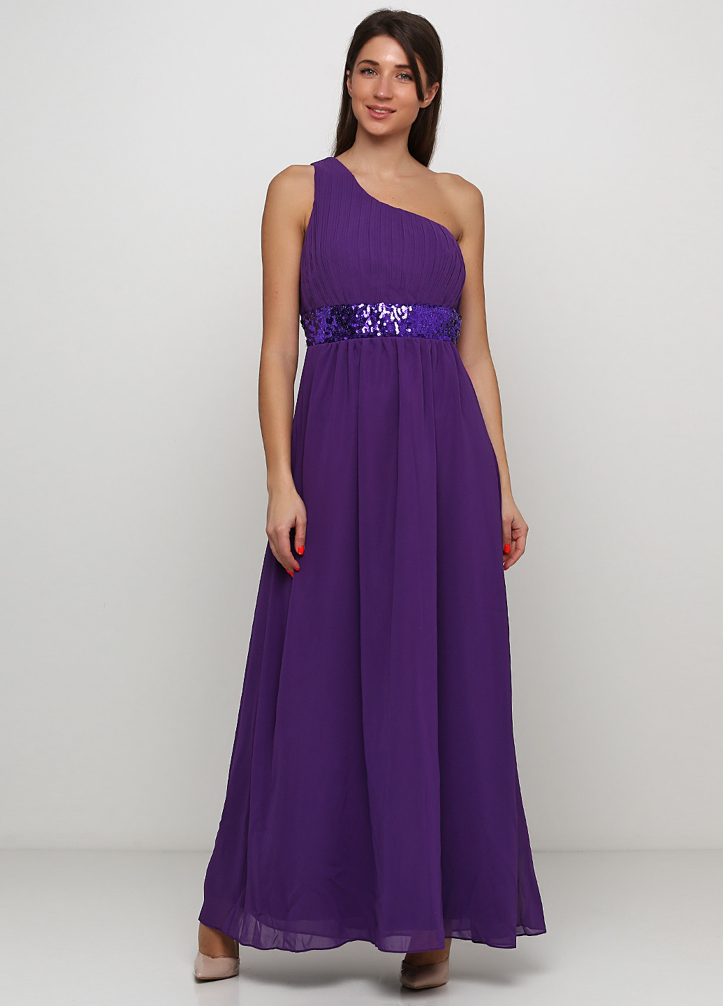 Фиолетовое вечернее платье клеш, в греческом стиле BY MIA SURI однотонное